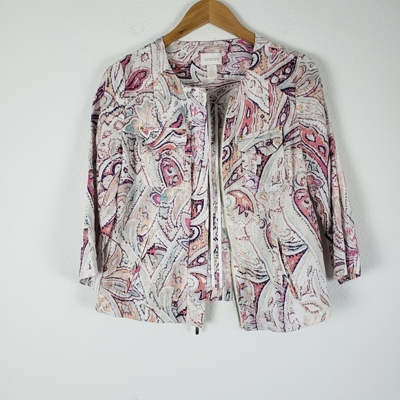 Chico's linen Paisley zippered 3/4 sleeve jacket - Picture 7 of 7